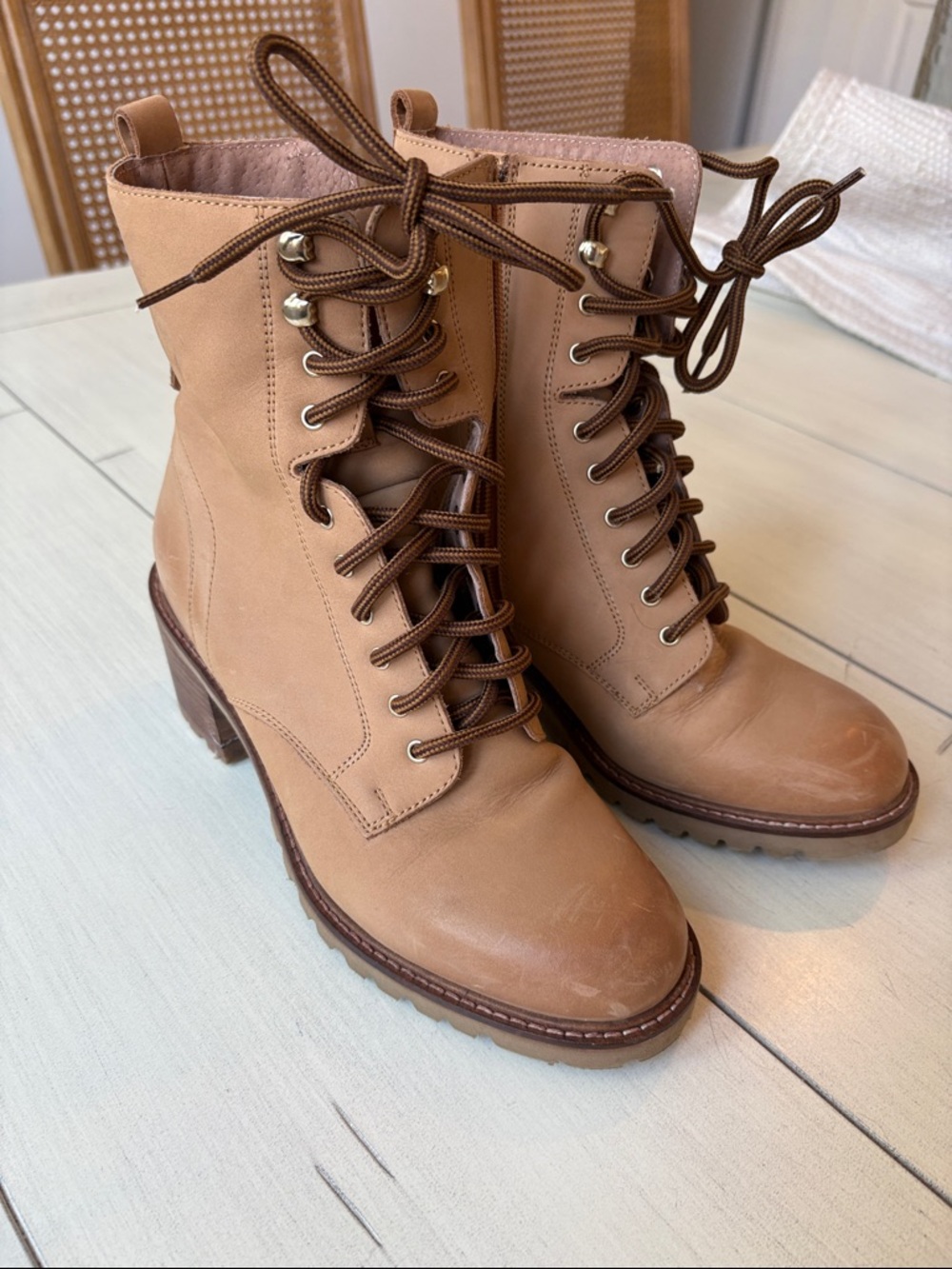 Classic Lace-Up Tan Women's Heeled Boots